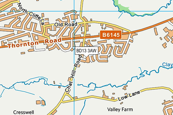 BD13 3AW map - OS VectorMap District (Ordnance Survey)