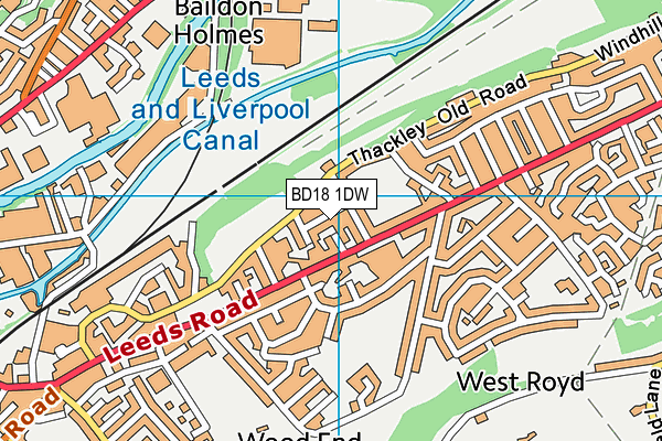 BD18 1DW map - OS VectorMap District (Ordnance Survey)