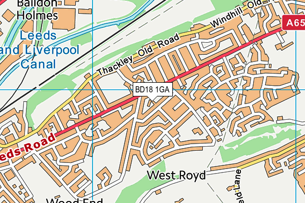 BD18 1GA map - OS VectorMap District (Ordnance Survey)
