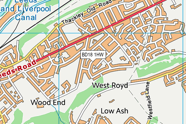 BD18 1HW map - OS VectorMap District (Ordnance Survey)