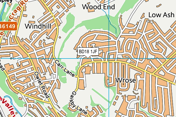 BD18 1JF map - OS VectorMap District (Ordnance Survey)