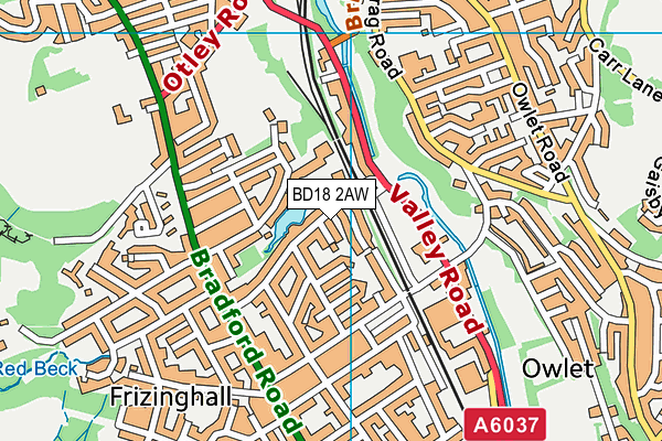 BD18 2AW map - OS VectorMap District (Ordnance Survey)