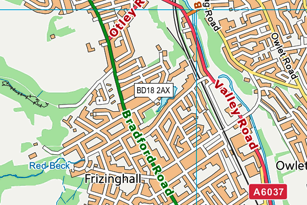 BD18 2AX map - OS VectorMap District (Ordnance Survey)