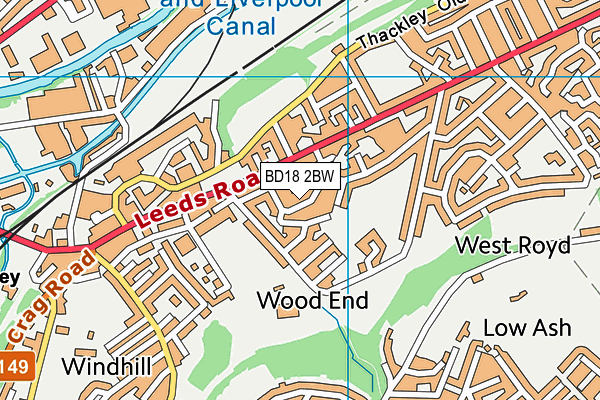 BD18 2BW map - OS VectorMap District (Ordnance Survey)