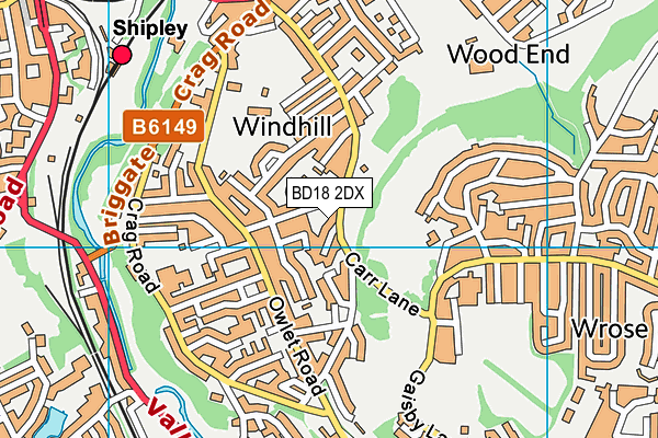BD18 2DX map - OS VectorMap District (Ordnance Survey)