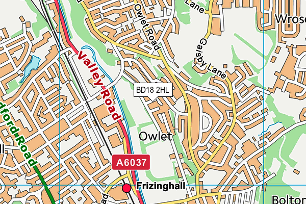 BD18 2HL map - OS VectorMap District (Ordnance Survey)