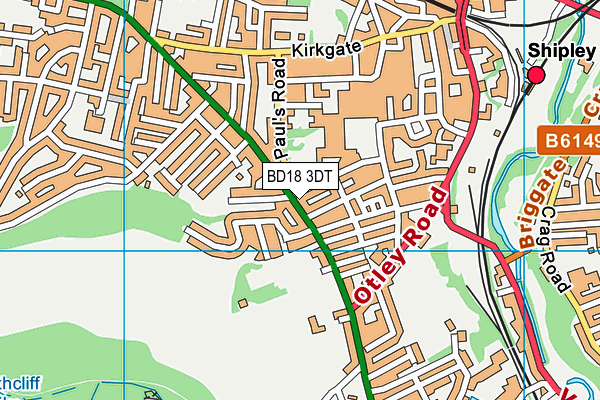 BD18 3DT map - OS VectorMap District (Ordnance Survey)