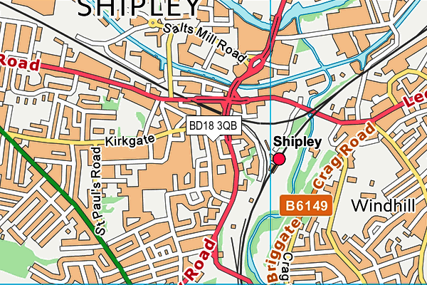 BD18 3QB map - OS VectorMap District (Ordnance Survey)