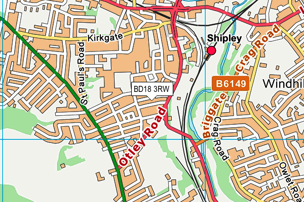 BD18 3RW map - OS VectorMap District (Ordnance Survey)