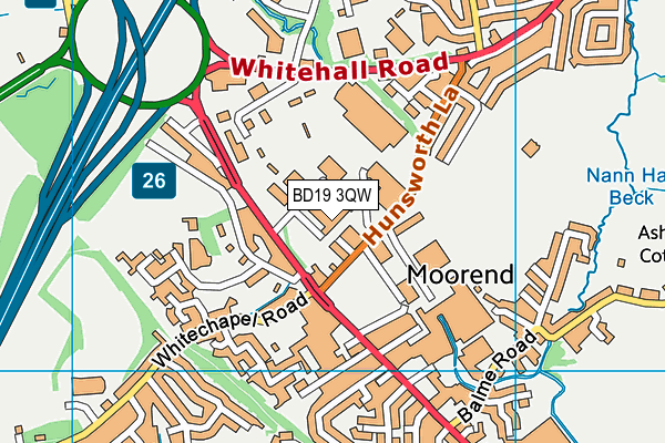 BD19 3QW map - OS VectorMap District (Ordnance Survey)