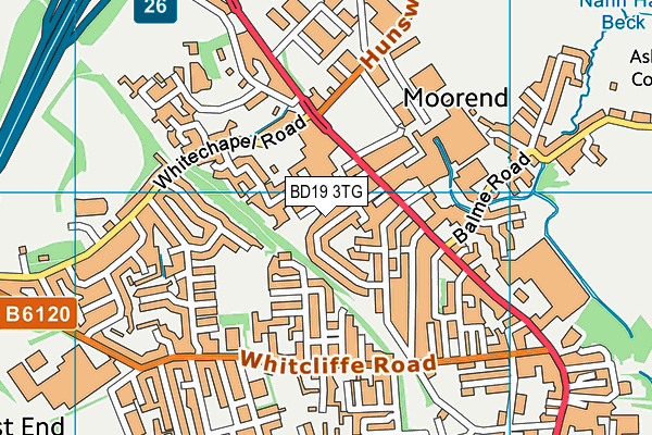 BD19 3TG map - OS VectorMap District (Ordnance Survey)