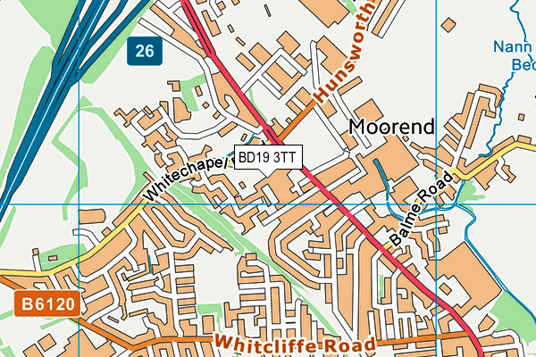BD19 3TT map - OS VectorMap District (Ordnance Survey)