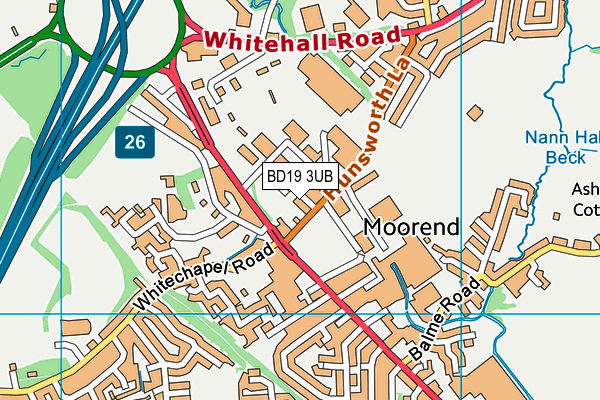 BD19 3UB map - OS VectorMap District (Ordnance Survey)