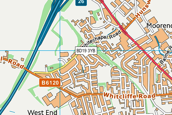 BD19 3YB map - OS VectorMap District (Ordnance Survey)