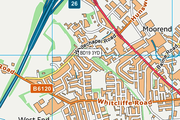 BD19 3YD map - OS VectorMap District (Ordnance Survey)