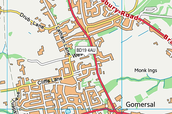 BD19 4AU map - OS VectorMap District (Ordnance Survey)