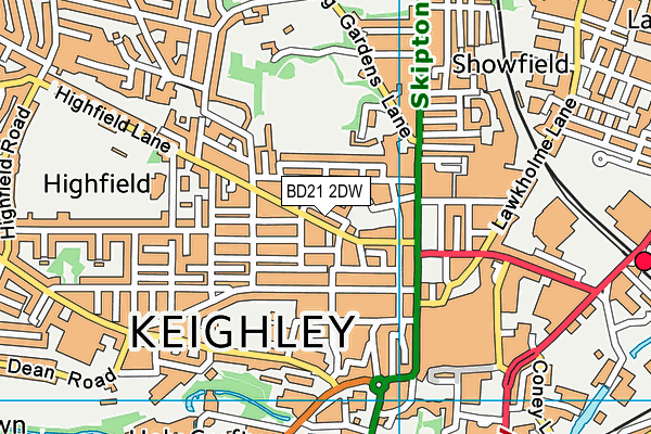 BD21 2DW map - OS VectorMap District (Ordnance Survey)