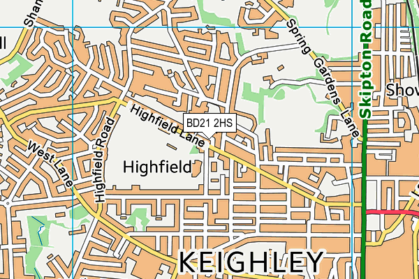 BD21 2HS map - OS VectorMap District (Ordnance Survey)