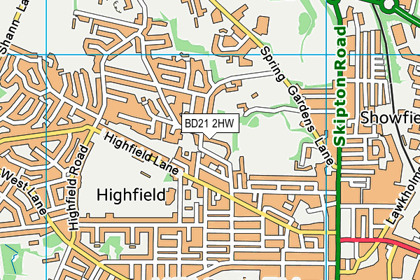 BD21 2HW map - OS VectorMap District (Ordnance Survey)