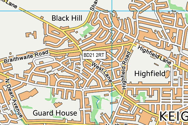BD21 2RT map - OS VectorMap District (Ordnance Survey)