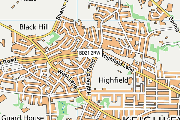 BD21 2RW map - OS VectorMap District (Ordnance Survey)