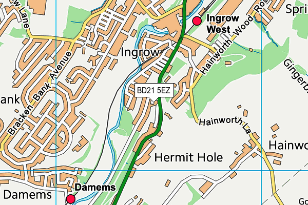 BD21 5EZ map - OS VectorMap District (Ordnance Survey)