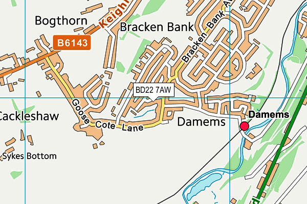 BD22 7AW map - OS VectorMap District (Ordnance Survey)