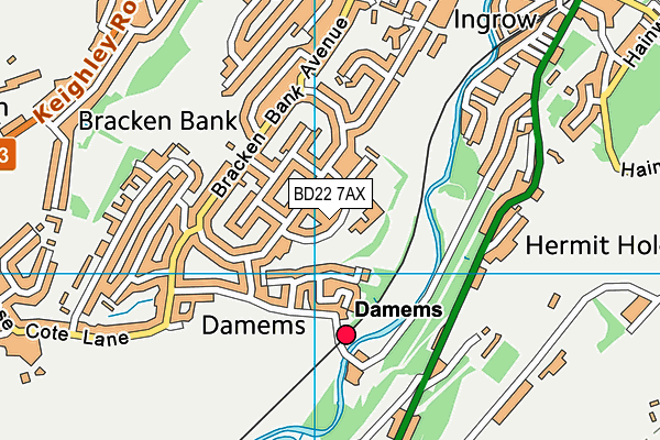 BD22 7AX map - OS VectorMap District (Ordnance Survey)