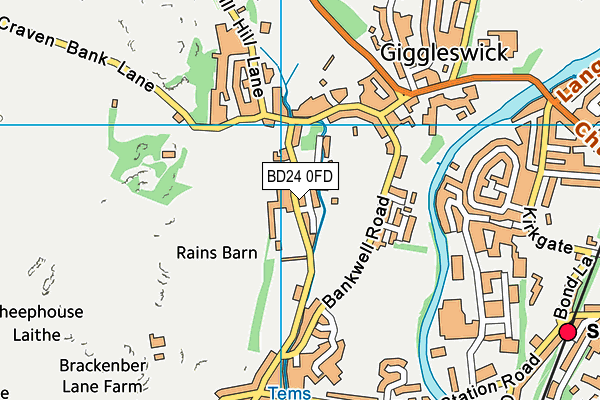 BD24 0FD map - OS VectorMap District (Ordnance Survey)
