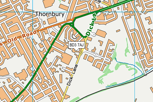 BD3 7AJ map - OS VectorMap District (Ordnance Survey)