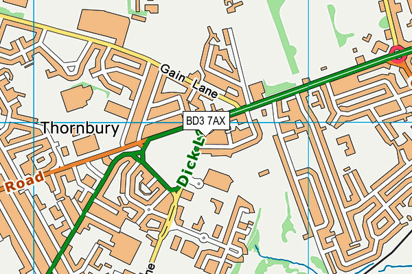 BD3 7AX map - OS VectorMap District (Ordnance Survey)