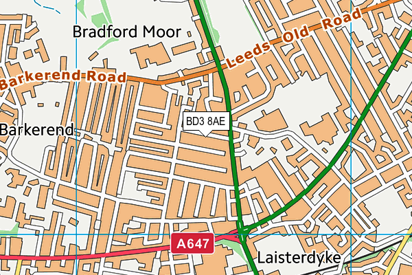 BD3 8AE map - OS VectorMap District (Ordnance Survey)