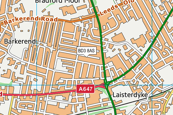 BD3 8AS map - OS VectorMap District (Ordnance Survey)