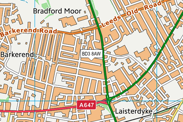 BD3 8AW map - OS VectorMap District (Ordnance Survey)