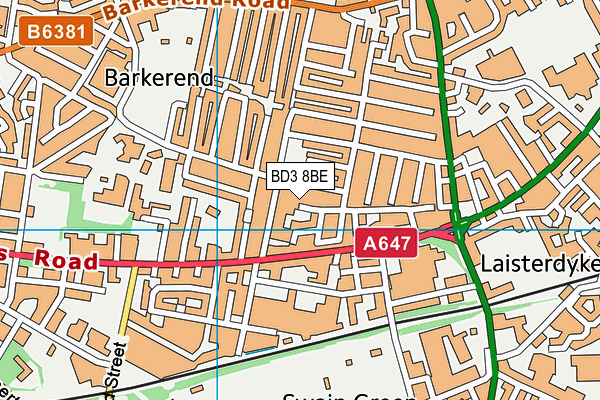 BD3 8BE map - OS VectorMap District (Ordnance Survey)