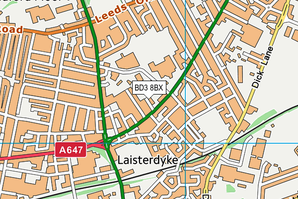 BD3 8BX map - OS VectorMap District (Ordnance Survey)