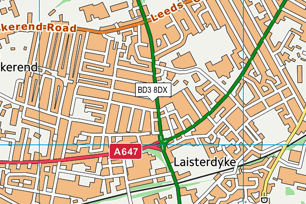 BD3 8DX map - OS VectorMap District (Ordnance Survey)