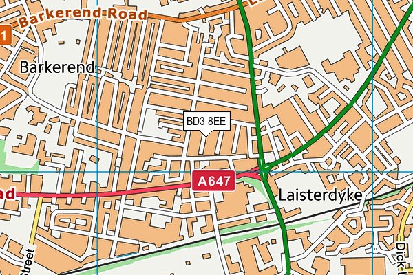 BD3 8EE map - OS VectorMap District (Ordnance Survey)