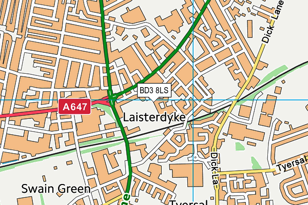 BD3 8LS map - OS VectorMap District (Ordnance Survey)