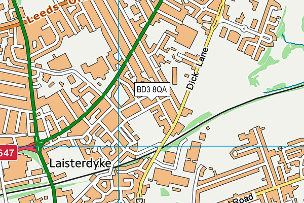 BD3 8QA map - OS VectorMap District (Ordnance Survey)