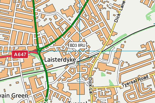 BD3 8RU map - OS VectorMap District (Ordnance Survey)