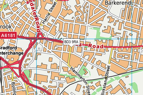 BD3 9RA map - OS VectorMap District (Ordnance Survey)