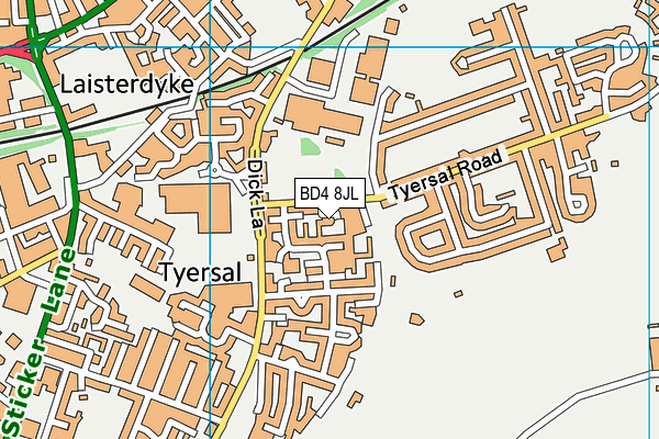Arkwright Street Rec Ground (Tyersal Fc) map (BD4 8JL) - OS VectorMap District (Ordnance Survey)