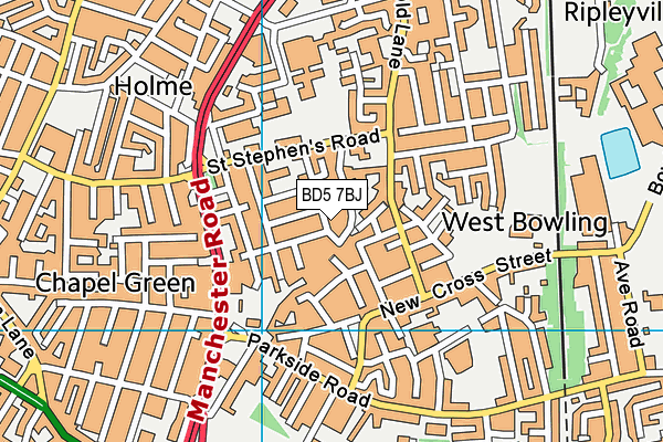 BD5 7BJ map - OS VectorMap District (Ordnance Survey)