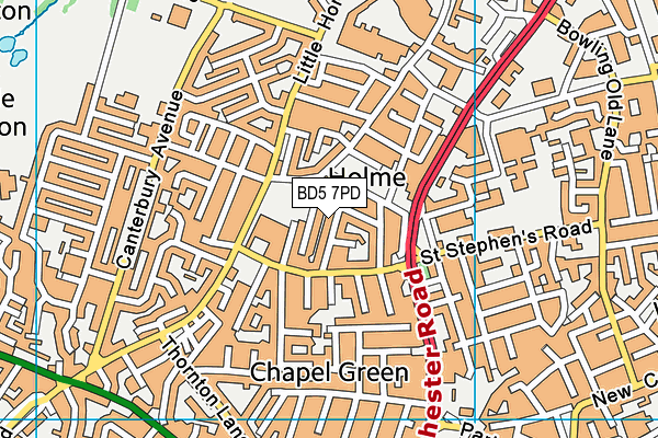 BD5 7PD map - OS VectorMap District (Ordnance Survey)