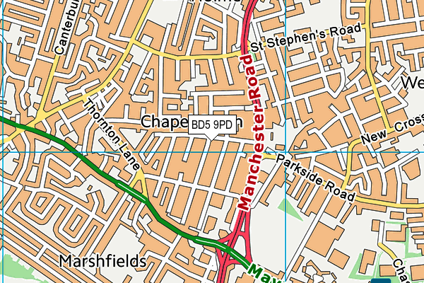 BD5 9PD map - OS VectorMap District (Ordnance Survey)