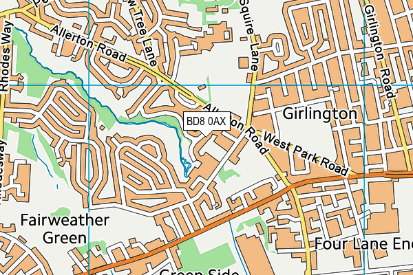 BD8 0AX map - OS VectorMap District (Ordnance Survey)