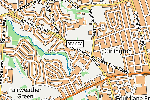 BD8 0AY map - OS VectorMap District (Ordnance Survey)