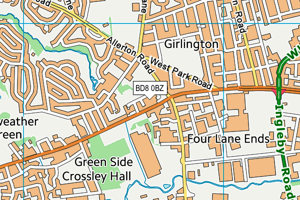 BD8 0BZ map - OS VectorMap District (Ordnance Survey)