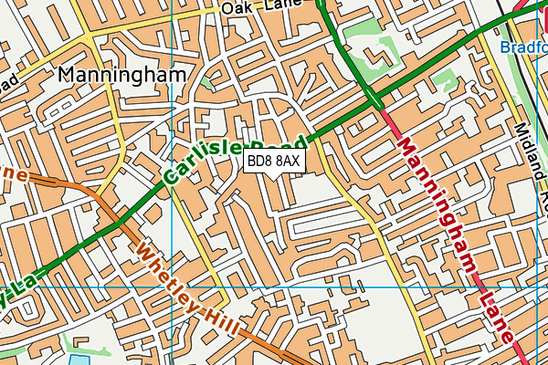 BD8 8AX map - OS VectorMap District (Ordnance Survey)